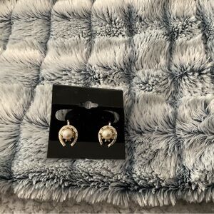 Vintage Horseshoe Silver Ivory Pearl Ball Screw Back Earrings